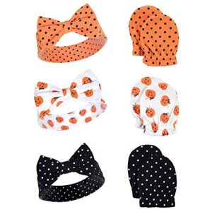 hudson baby unisex baby cotton headband and scratch mitten set, halloween dots, 0-6 months