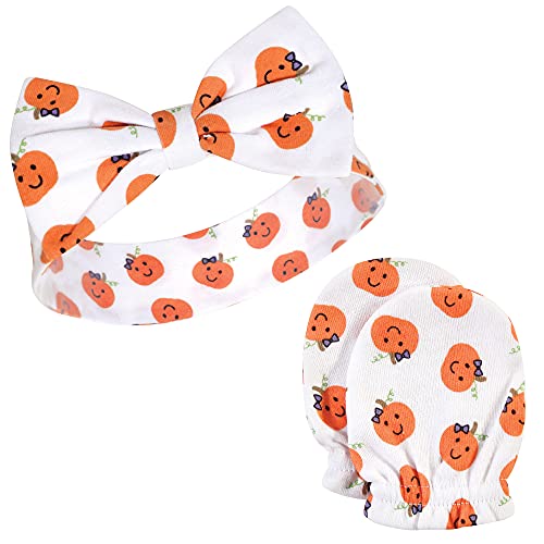 Hudson Baby Unisex Baby Cotton Headband and Scratch Mitten Set, Halloween Dots, 0-6 Months