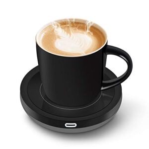 bestinnkits smart coffee set auto on/off gravity-induction mug office desk use, candle wax cup warmer heating plate (up to 131f/55c), 14oz (purple set)