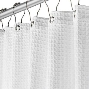 creative scents fabric white shower curtain for bathroom - spa, hotel luxury matt waffle weave square design, water repellent, 230 gsm weighty cloth, 72" x 72" for decorative bathroom curtains