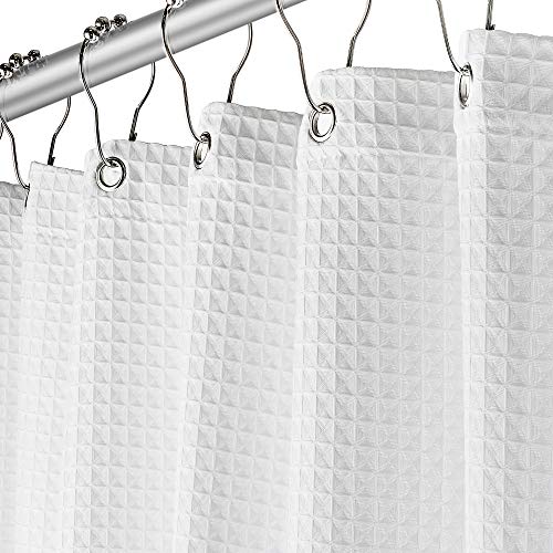 Creative Scents Fabric White Shower Curtain for Bathroom - Spa, Hotel Luxury Matt Waffle Weave Square Design, Water Repellent, 230 GSM Weighty Cloth, 72" x 72" for Decorative Bathroom Curtains