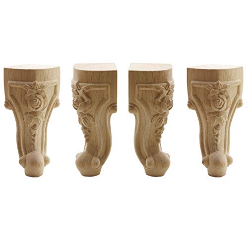 WEICHUAN Solid Unfinished Carved Wood Furniture Legs Replacement Sofa Couch Chair Ottoman Loveseat Coffee Table Cabinet Furniture Wood Legs Wood Feet(8" Set of 4)