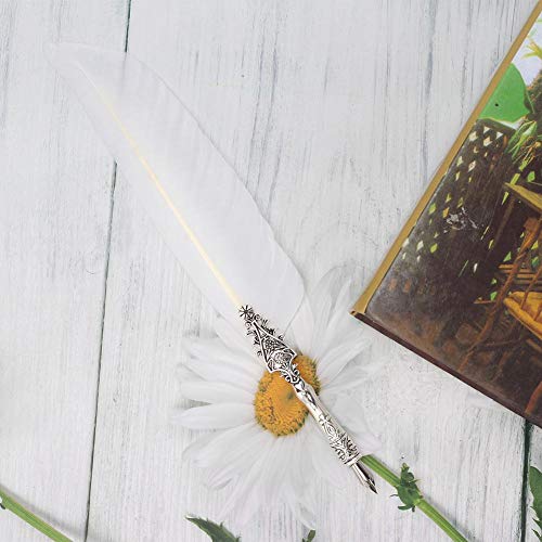 Wal front Four Colors Feather Quill Pen Set European Vintage Feather Calligraphy Pen Kit Feather Dip Pen Gift Set Calligraphy Pen (White)