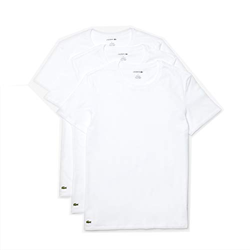 Lacoste Men's Essentials 3 Pack 100% Cotton Regular Fit Crew Neck T-Shirts, White, M