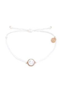 pura vida rose gold mother of pearl bracelet - adjustable band, 100% waterproof - white