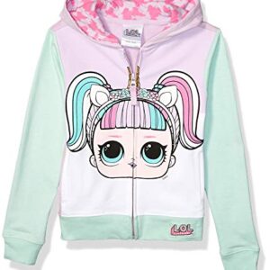 L.O.L. Surprise! Girls' Little Theater Club Unicorn Big Face Zip-up Hoodie, Lilac/Mint, 6X