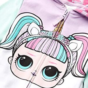 L.O.L. Surprise! Girls' Little Theater Club Unicorn Big Face Zip-up Hoodie, Lilac/Mint, 6X