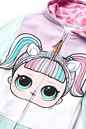 L.O.L. Surprise! Girls' Little Theater Club Unicorn Big Face Zip-up Hoodie, Lilac/Mint, 6X