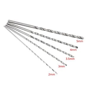 Long Twist Drill, 5Pcs 2-5mm Straight Shank Twist Drill Bit Tool Extra Long Drill Bits Set High Speed Steel Stainless Steel Straight Shank Tool Installer Drill Bit for Drilling Wood