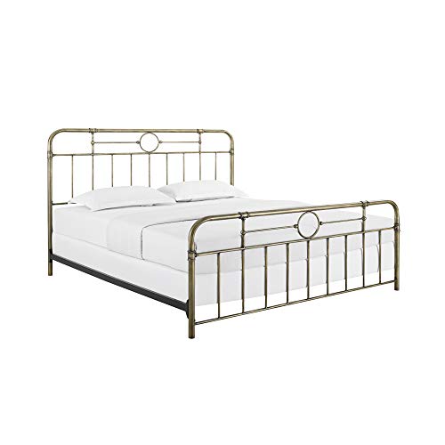 Walker Edison Vintage Antique Metal Iron Pipe King Size Bed Headboard Footboard Bed Frame Bedroom, King, Bronze