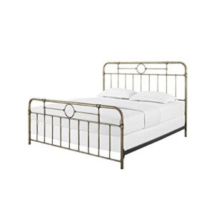 Walker Edison Vintage Antique Metal Iron Pipe King Size Bed Headboard Footboard Bed Frame Bedroom, King, Bronze