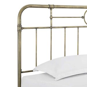 Walker Edison Vintage Antique Metal Iron Pipe King Size Bed Headboard Footboard Bed Frame Bedroom, King, Bronze