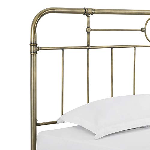 Walker Edison Vintage Antique Metal Iron Pipe King Size Bed Headboard Footboard Bed Frame Bedroom, King, Bronze