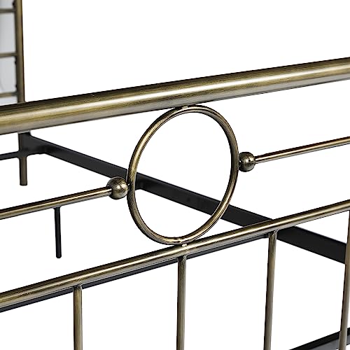 Walker Edison Vintage Antique Metal Iron Pipe King Size Bed Headboard Footboard Bed Frame Bedroom, King, Bronze