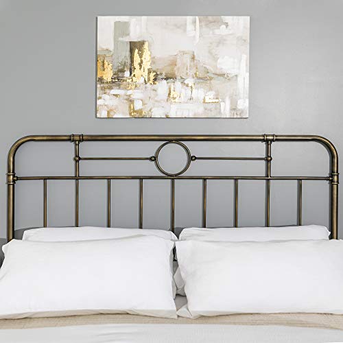 Walker Edison Vintage Antique Metal Iron Pipe King Size Bed Headboard Footboard Bed Frame Bedroom, King, Bronze