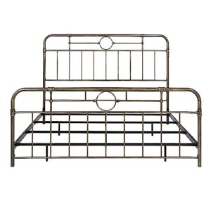 Walker Edison Vintage Antique Metal Iron Pipe King Size Bed Headboard Footboard Bed Frame Bedroom, King, Bronze