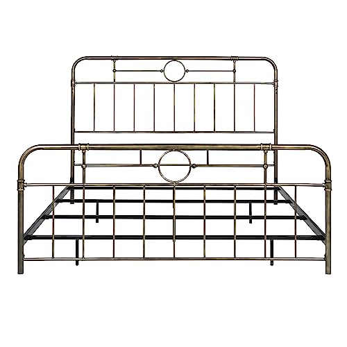 Walker Edison Vintage Antique Metal Iron Pipe King Size Bed Headboard Footboard Bed Frame Bedroom, King, Bronze