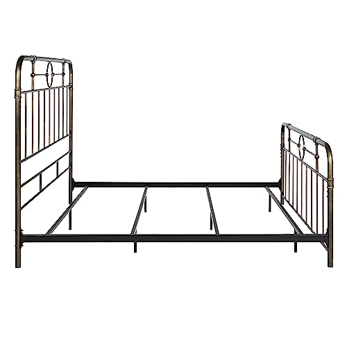 Walker Edison Vintage Antique Metal Iron Pipe King Size Bed Headboard Footboard Bed Frame Bedroom, King, Bronze