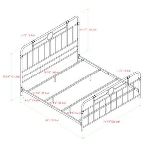 Walker Edison Vintage Antique Metal Iron Pipe King Size Bed Headboard Footboard Bed Frame Bedroom, King, Bronze