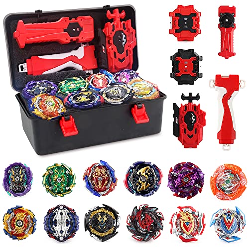 Nuffunx Bey Battling Top Burst Gyro Toy Set 12 Spinning Tops 4 Launchers Combat Battling Game with Portable Storage Box Gift for Kids Children Boys