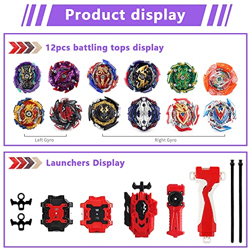 Nuffunx Bey Battling Top Burst Gyro Toy Set 12 Spinning Tops 4 Launchers Combat Battling Game with Portable Storage Box Gift for Kids Children Boys