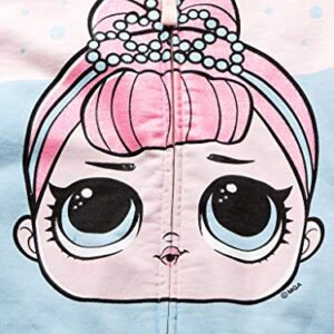 L.O.L. Surprise! Girls Glitterati Crystal Queen Big Face Zip-up Hoodie, Light Pink/Light Blue, 16