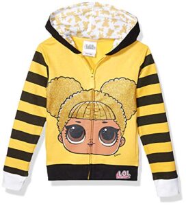 l.o.l. surprise! girls the glitterati queen bee big face zip-up hoodie hooded sweatshirt, gold/black, 10-aug us