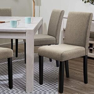 Furniwell Dining Chairs Upholstered Parson Urban Style Kitchen Living Room Side Padded Chair with Solid Wood Legs Set of 4 (Fabric, Beige)