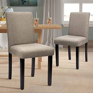 Furniwell Dining Chairs Upholstered Parson Urban Style Kitchen Living Room Side Padded Chair with Solid Wood Legs Set of 4 (Fabric, Beige)