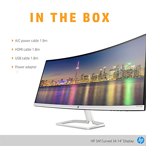 HP 34f 34” Curved Monitor with AMD FreeSync Technology | Ultra-Wide Quad HD Resolution (3440 × 1440p), IPS Display, and 3-Sided Low Bezel, 1-Yr Warranty (6JM50AA)