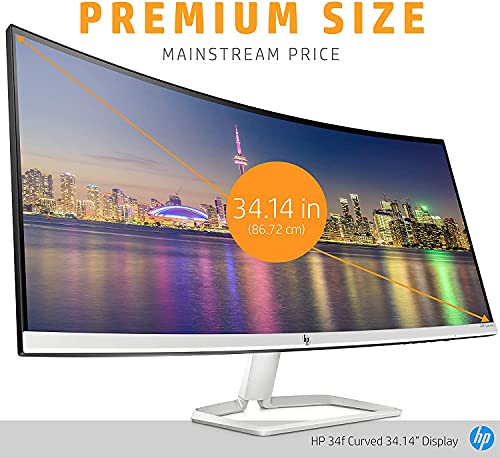 HP 34f 34” Curved Monitor with AMD FreeSync Technology | Ultra-Wide Quad HD Resolution (3440 × 1440p), IPS Display, and 3-Sided Low Bezel, 1-Yr Warranty (6JM50AA)