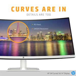 HP 34f 34” Curved Monitor with AMD FreeSync Technology | Ultra-Wide Quad HD Resolution (3440 × 1440p), IPS Display, and 3-Sided Low Bezel, 1-Yr Warranty (6JM50AA)