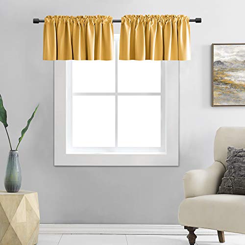 DONREN 2 Panels Gold Yellow Curtain Valances for Living Room - Blackout Rod Pocket Valances for Small Window (42 Width by 15 Inch Length)