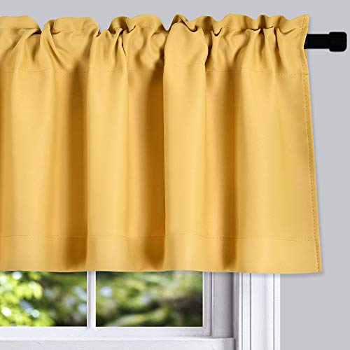 DONREN 2 Panels Gold Yellow Curtain Valances for Living Room - Blackout Rod Pocket Valances for Small Window (42 Width by 15 Inch Length)