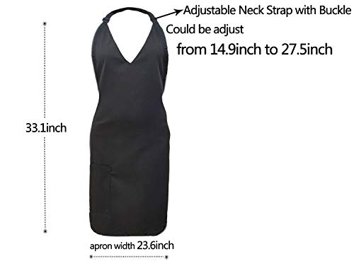 losofar Unisex Black Kitchen Chef V-neck Apron Adjustable Neck Straps Durable BBQ Cooking Works Aprons with Pockets (black)