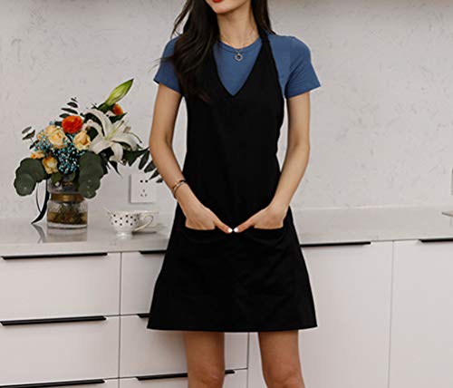 losofar Unisex Black Kitchen Chef V-neck Apron Adjustable Neck Straps Durable BBQ Cooking Works Aprons with Pockets (black)