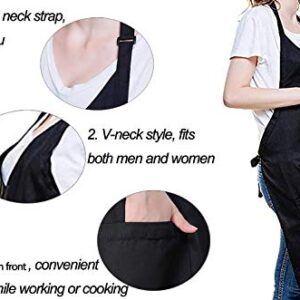 losofar Unisex Black Kitchen Chef V-neck Apron Adjustable Neck Straps Durable BBQ Cooking Works Aprons with Pockets (black)