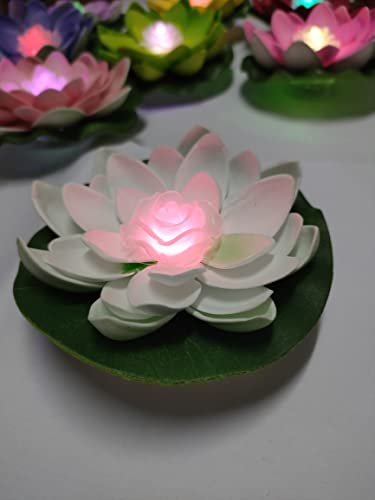 Assaoy Floating Pool Lights,Lotus Flowers Lights,Fun Pool Accessories,Pond Light LED Candles Artificial Flower W/Water Lily Pad for Pool at Night,Garden Wedding Back to School PartyDecor 8Pcs