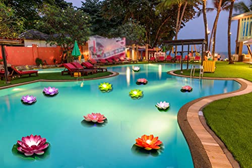 Assaoy Floating Pool Lights,Lotus Flowers Lights,Fun Pool Accessories,Pond Light LED Candles Artificial Flower W/Water Lily Pad for Pool at Night,Garden Wedding Back to School PartyDecor 8Pcs