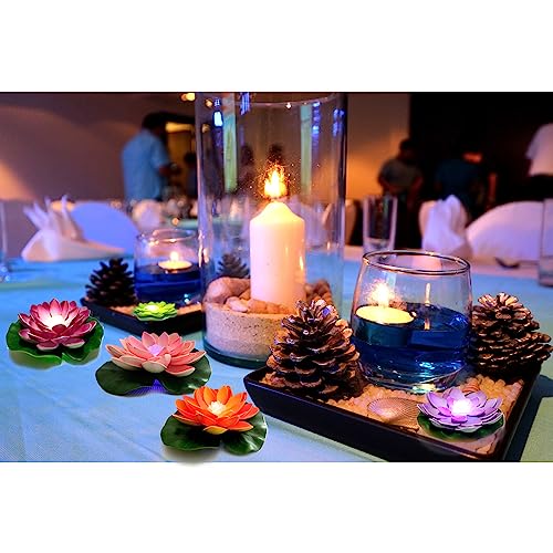 Assaoy Floating Pool Lights,Lotus Flowers Lights,Fun Pool Accessories,Pond Light LED Candles Artificial Flower W/Water Lily Pad for Pool at Night,Garden Wedding Back to School PartyDecor 8Pcs