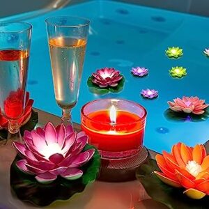 Assaoy Floating Pool Lights,Lotus Flowers Lights,Fun Pool Accessories,Pond Light LED Candles Artificial Flower W/Water Lily Pad for Pool at Night,Garden Wedding Back to School PartyDecor 8Pcs