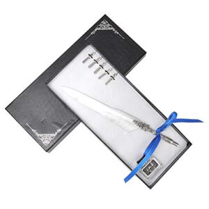 wal front feather pen classical retro type quill dip pen calligraphy pen ink bottle set present stationery (#4: silver 2)