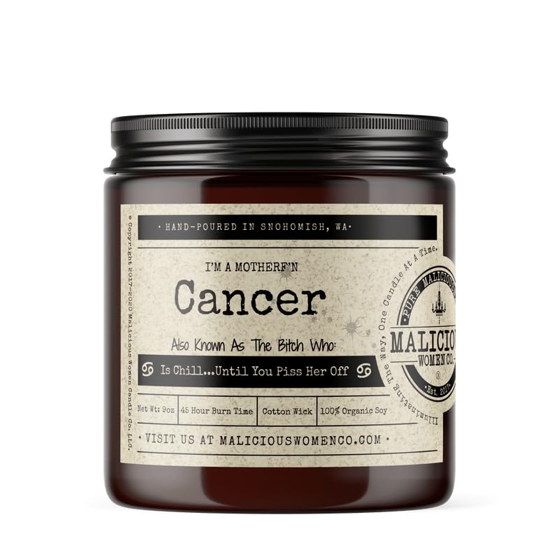 Malicious Women Candle Co - Cancer The Zodiac Bitch (June 21-July 22), Lavender & Coconut Water Scent, All-Natural Soy Candle, 9 oz