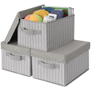 granny says storage bins fabric, shelf baskets for closet organization, stackable boxes storage containers for closet wardrobe cabinet shelf organizing, gray/white, medium, 3-pack