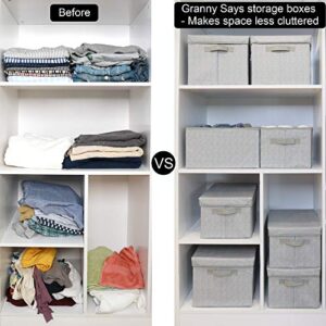 GRANNY SAYS Storage Bins Fabric, Shelf Baskets for Closet Organization, Stackable Boxes Storage Containers for Closet Wardrobe Cabinet Shelf Organizing, Gray/White, Medium, 3-Pack