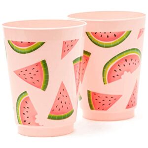 BLUE PANDA Pink Plastic Tumbler Cups for Watermelon Party (16 oz, 16 Pack)