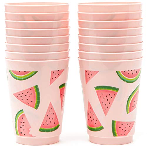 BLUE PANDA Pink Plastic Tumbler Cups for Watermelon Party (16 oz, 16 Pack)