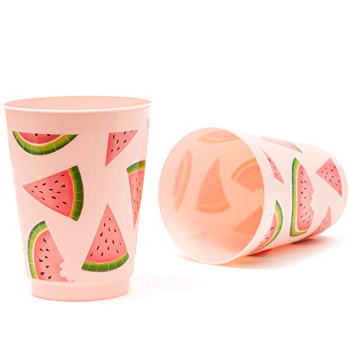 BLUE PANDA Pink Plastic Tumbler Cups for Watermelon Party (16 oz, 16 Pack)