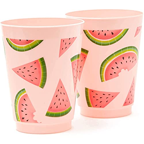 BLUE PANDA Pink Plastic Tumbler Cups for Watermelon Party (16 oz, 16 Pack)