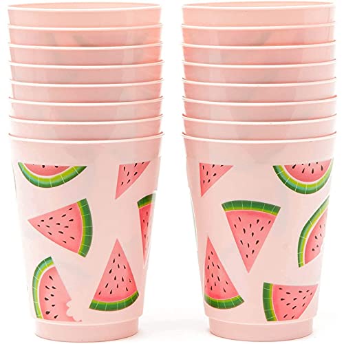 BLUE PANDA Pink Plastic Tumbler Cups for Watermelon Party (16 oz, 16 Pack)